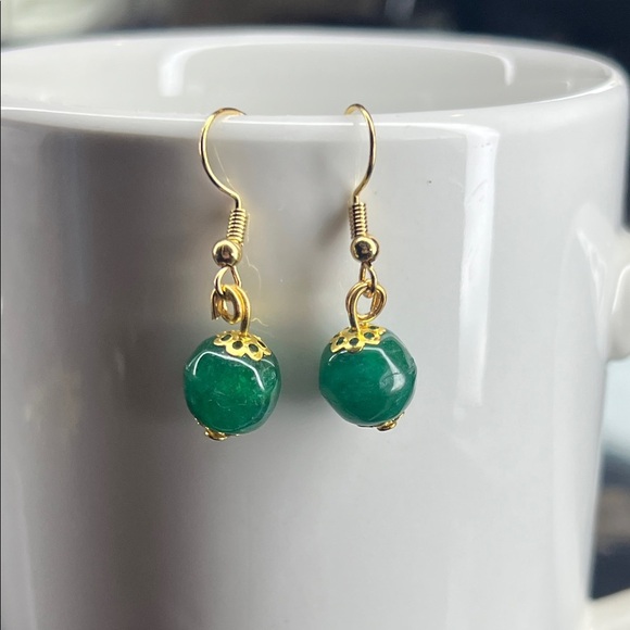 Artisan Green and Gold Dangle Earrings - Picture 2 of 3